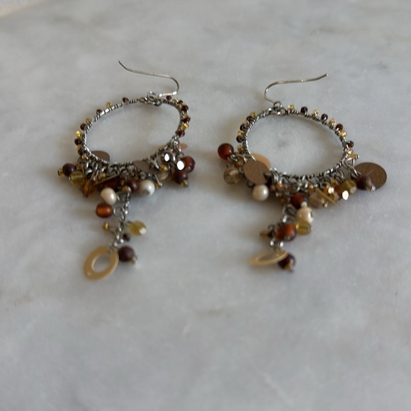 Bohemian Style Beaded Hoop Dangle Earrings 3in Tall X 1.5in Wide - Picture 2 of 6